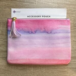 NWT uStyle Pink and Purple Watercolor Accessory Pouch with Tassel